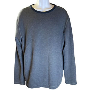 Quiksilver Crew Shirt Adult Medium Gray Navy Blue Stripe Long Sleeve